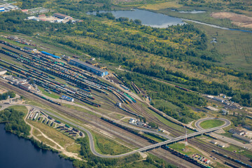 View of the railway junction in Nizhny Novgorod from the plane window