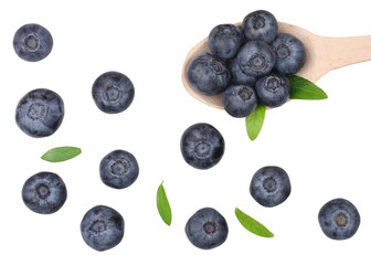 Blueberries isolated on white background, top view, flate lay