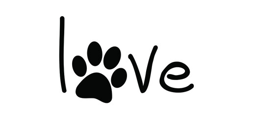 Slagan i love my dog or cat. Cartoon line pattern. Dog's or cats footprint, Funny vector dog quote signs. Lovers silhouette. Animals day Funny footsteps or steps. Pet paw step slogans