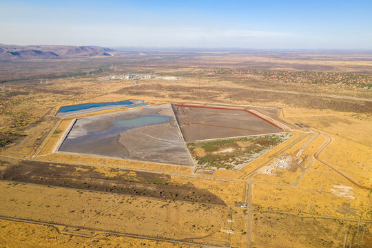 Aerial view of a platinum mine on a sunny day in Rustenburg, South Africa