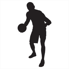 Fototapeta na wymiar Professional basketball player silhouette with ball, vector illustration. Basketball dribbling skills.