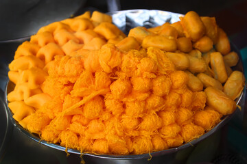 Orange sweet Siamese dessert from pumpkin eggs and seeds Jack fruit.