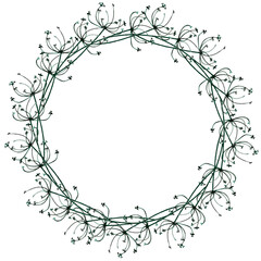 Beautiful autumn festival wreath. Decorative round frame of dry  green inflorescences.  Watercolor hand painted isolated elements on white background.