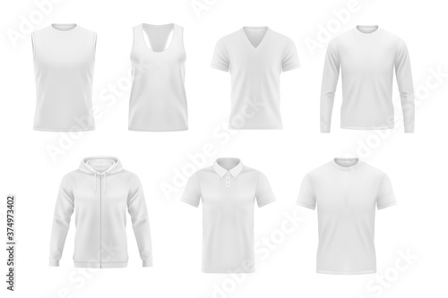 Download Men Clothes Vector Tshirt Hoodie And Polo Shirt With Singlet And Longsleeve Apparel Mockup Realistic 3d Male Garment And Underwear White Template Blank Clothing Design Outfit Isolated Objects Set Wall Mural Vector Tradition