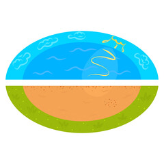 sea, coast and sky with sun, oval pattern