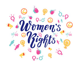 women's right lettering text on pink symbol background, vector illustration can use for print or web. girl power. we can do it; 