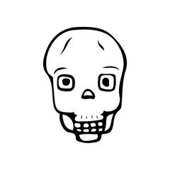 Skull halloween doodle vector icon. Hand drawn halloween decor element illustration. Skeleton face silhouette design symbol. Funny monster, head sketch sign isolated drawing