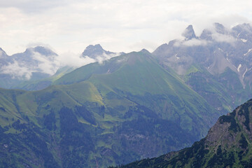 Panorama of Alps opening from Fellhorn peak, Bavaria, Germany