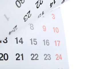 Paper calendar page on white background