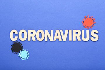 Text Coronavirus on blue background