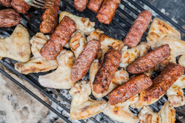Grilled Meat , summer picnic , cooking food outdoor