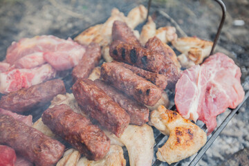 Grilled Meat , summer picnic , cooking food outdoor