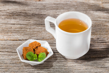 Panela tea on the table, traditional Colombian drink