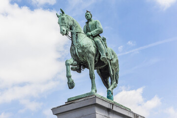 Equestrian statue of King Albert I. Mont des Arts dedicated to memory of Albert I, known as...