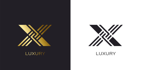 X alphabet letter stripe style in gold color