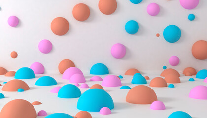Colorful variation of spheres wall and floor. Abstract 3D render 