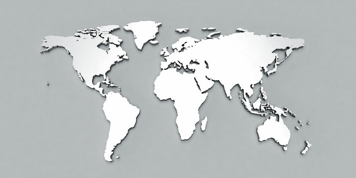 World map metal silver texture. 3D illustration
