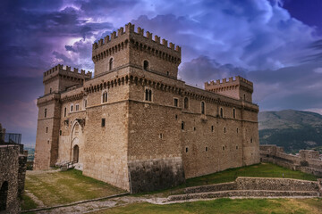 medieval castle of spoleto abruzzo italy during a thunderstorm