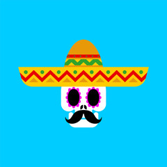 Skull in sombrero isolated. day of dead in mexico.