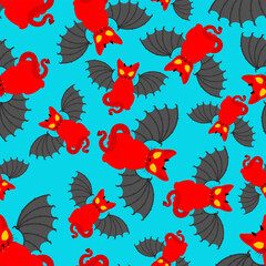 Devil cat pattern seamless. Satan pet background. Red demon animal texture. vector ornament