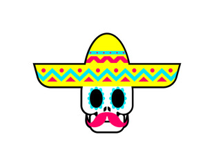 Skull in sombrero isolated. day of dead in mexico.