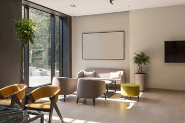 Interior of a empty modern hotel lounge cafe