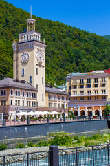 Obraz premium the clock tower in the village of Rosa Khutor, Sochi