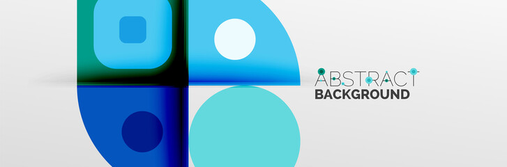 Bright color circles, abstract round shapes and triangles composition with shadow effects. Vector modern geometric design template