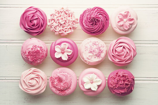 Pink cupcakes, overhead view