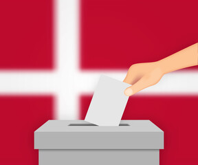 Denmark election banner background. Ballot Box with blurred flag Template for your design