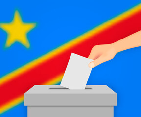 DR Congo election banner background. Ballot Box with blurred fla Template for your design