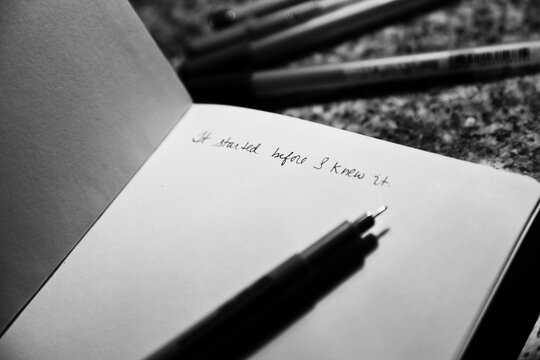 A written sentence in a journal about a beginning