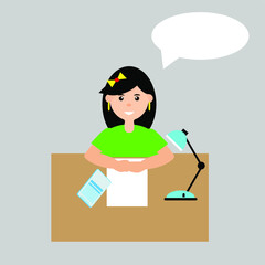 The girl studies at home, works, learns with the help of gadgets, the phone. The girl thinks.