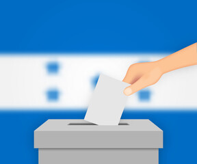 Honduras election banner background. Ballot Box with blurred fla Template for your design