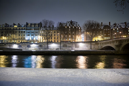 River Seine in Paris on a winter night