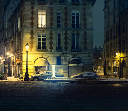 Street in Paris on a winter night