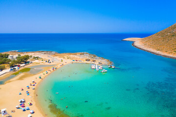 Amazing sandy beach of Stavros in a scenic lagoon, Chania, Crete, Greece.
