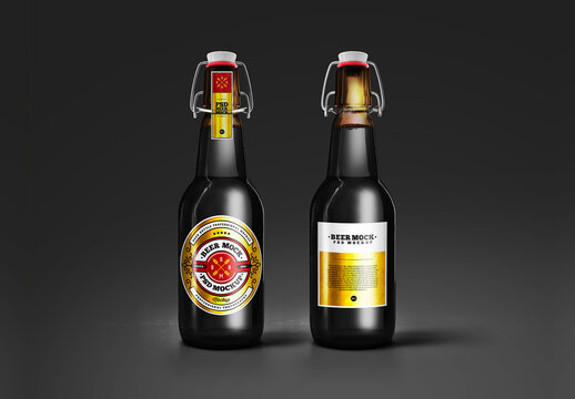 Oatmeal Stout Beer Bottle Mockup Front and Back