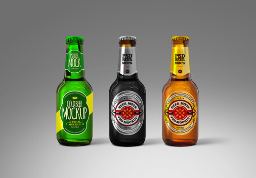 Brown and Green Oatmeal Stout Beer Bottle Mockup Set