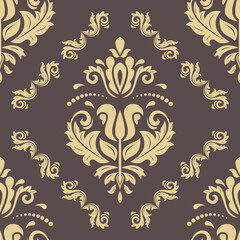 Classic seamless brown and golden pattern. Damask orient ornament. Classic vintage background. Orient ornament for fabric, wallpaper and packaging