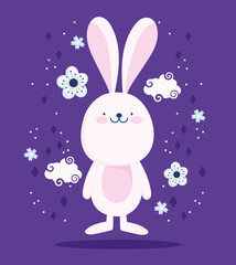 cute pink rabbit clouds dflowers cartoon decoration