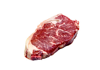 Raw Striploin steak (New York) from marbled beef on a white background, isolated