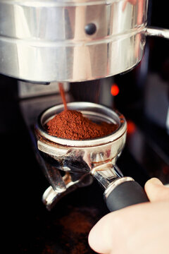 Classis espresso piston filled by freshly grinded coffee