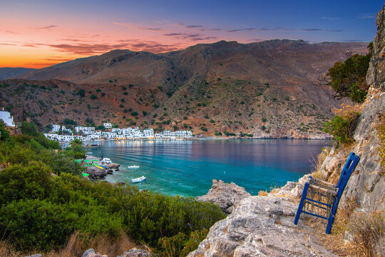 Greek village of Loutro, Chania, Crete, Greece.