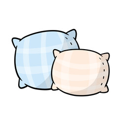Set of pillows. Large and small object. Cartoon flat illustration. Soft colored cushions in blue and pink. Element of bedroom and bed for sleep