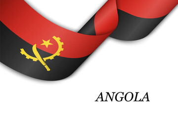 Waving ribbon or banner with flag of Angola.