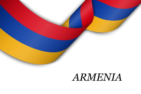 Waving ribbon or banner with flag of Armenia