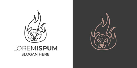 tiger head logo design with the fire icon white and black background .tiger head vector icon with fire logo 