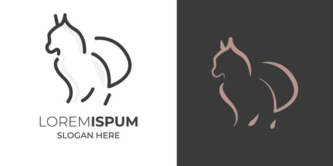 cats play on field funny cute line art logo design .cats silhouette logo template vector illustration vintage minimal retro
 icon mono line for emblems, badges, labels template 7