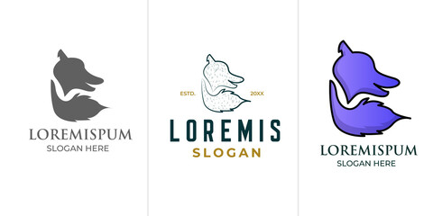 The fox creative line art modern shape logo design with black and white vector .silhouette logo template vector illustration vintage minimal retro icon mono line